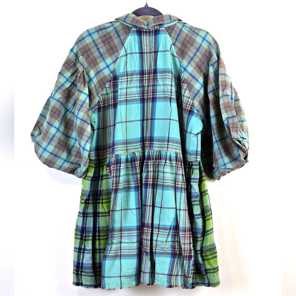 Free People We The Free Moon Bay Mixed Plaid Top Blue - Picture 2 of 8